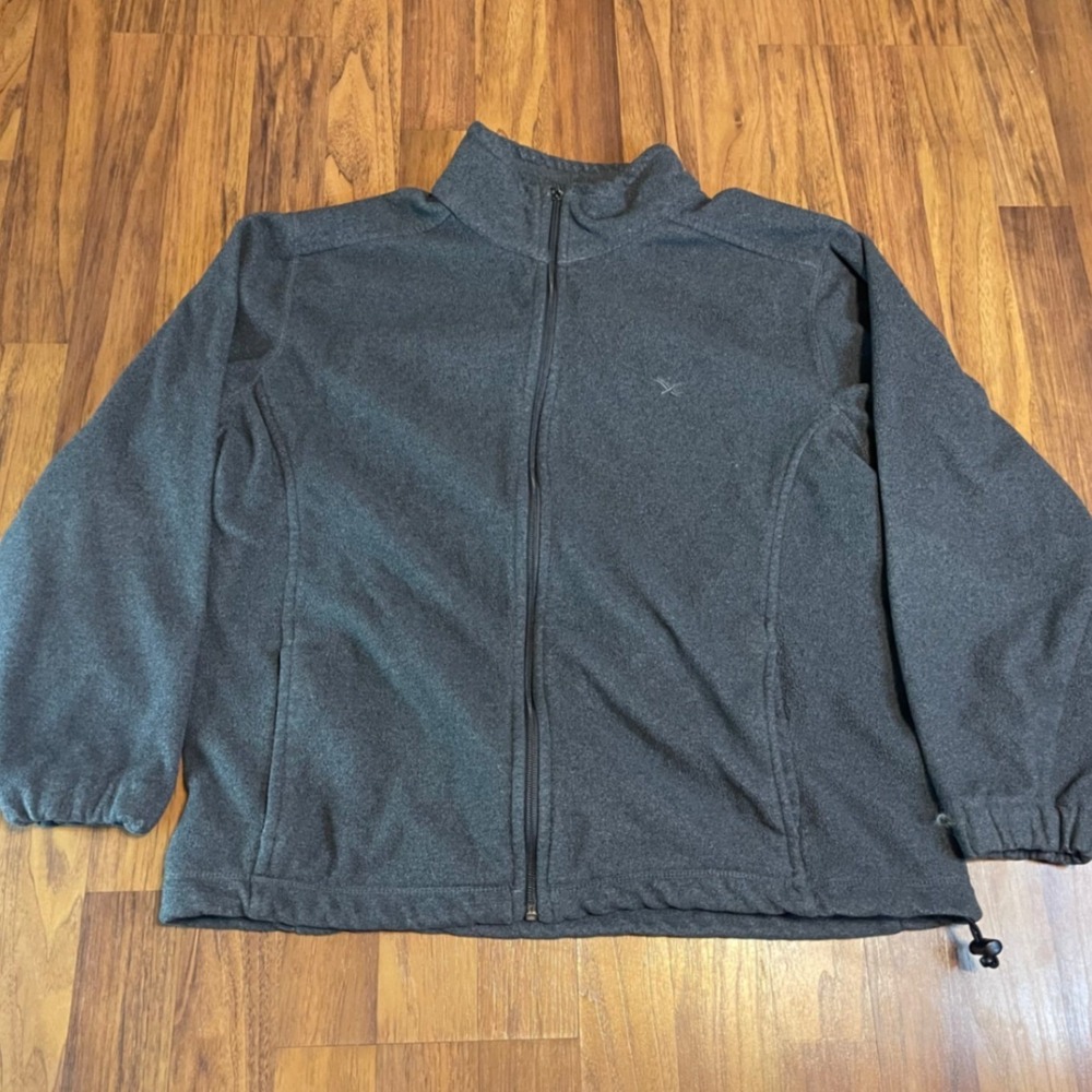 Eddie Bauer Fleece Jacket Mens Large Gray Full Zip Mock Neck Outdoor Hiking Coat